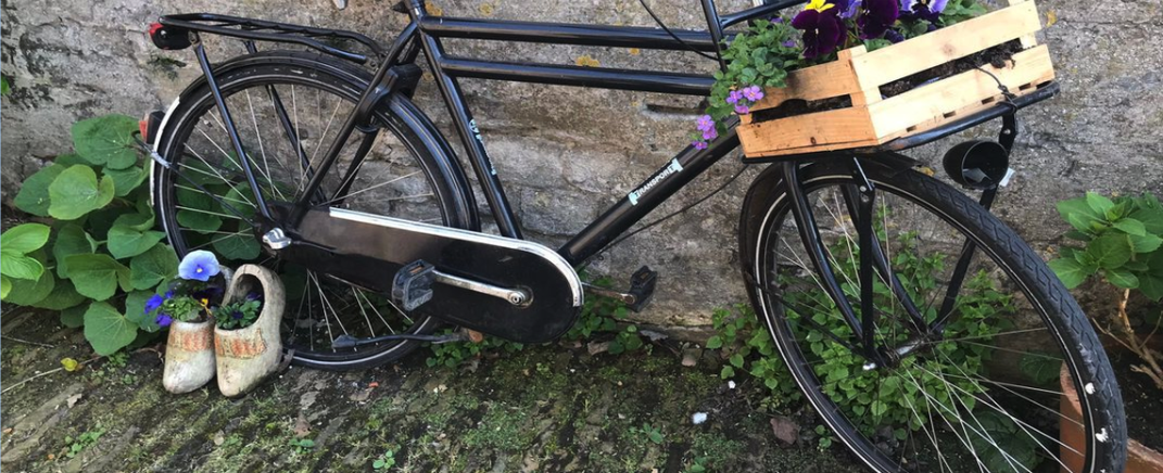 Bicycle leaning against a wall