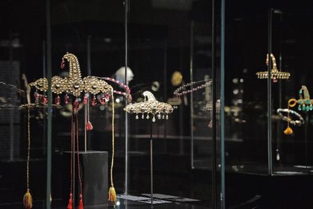 Some jewels are on display at the 'Treasures of the Mughals and the Maharajahs' exibithion, at Venice's Doge's Palace, in Venice, Italy, Wednesday, Jan. 3, 2018.