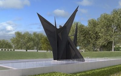 Alexander Calder’s ‘Gwenfritz’ will be reinstalled in its original location on the west side of the American History Museum in October. This mock-up shows the sculpture at its new and old home in a reflecting pool, part of Calder’s intended aesthetic.