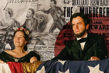 Lili Taylor as Mary Lincoln and Hamish Linklater as Abraham Lincoln in the AppleTV+ miniseries &quot;Manhunt&quot;
