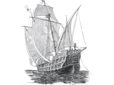 19th-century engraving depicting the Santa María, the ship used by Christopher Columbus.