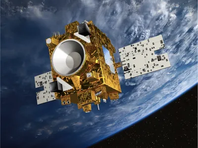 A rendering of the MICROSCOPE satellite in space.&nbsp;
