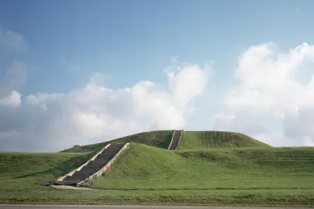 One of the more than 100 earthen mounds preserved at the Mounds State Historic Site