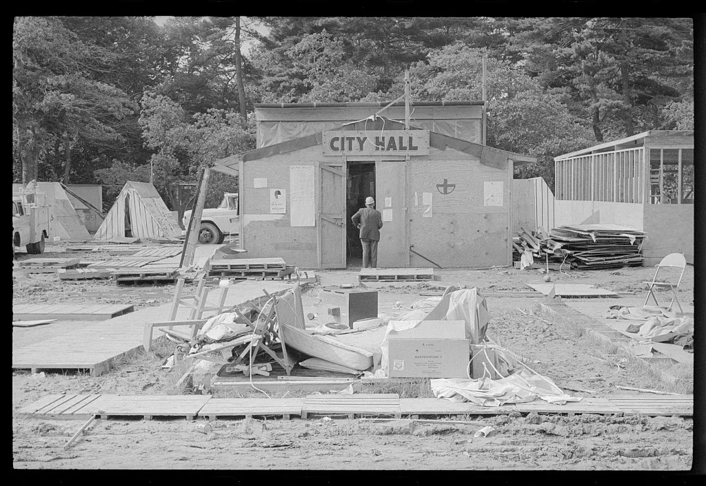 Resurrection City--tearing down of wood huts