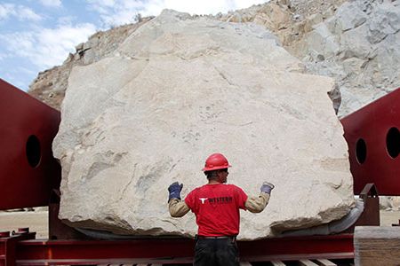 The boulder artist Michael Heizer chose for his installation weighs 340 tons and is as tall as a two-story house.
