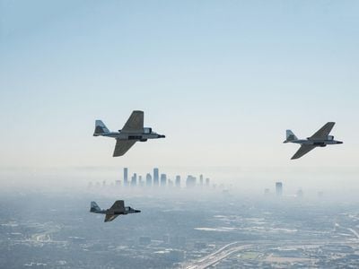 NASA’s WB-57s once served in the U.S. Air Force. Now they serve science. Here, the fleet flies over Houston in 2015.