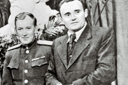 Throughout his life, Soviet space designer Mikhail Tikhonravov (left) never got the credit or acclaim accorded to Sergei Korolev, his friend. Ten years before they launched the world's first satellite, the two paused in front of a bust of Konstantin Tsiolkovsky, considered the father of cosmonautics.