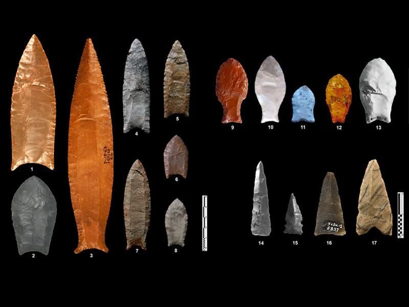 Various types of North and South American fluted points