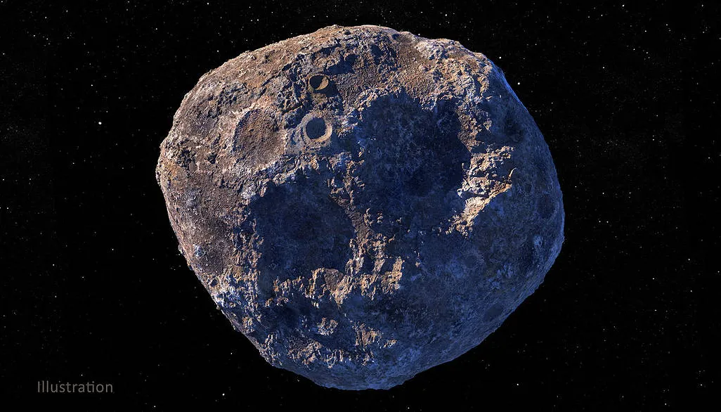 An artist's representation of what the asteroid Psyche may look like