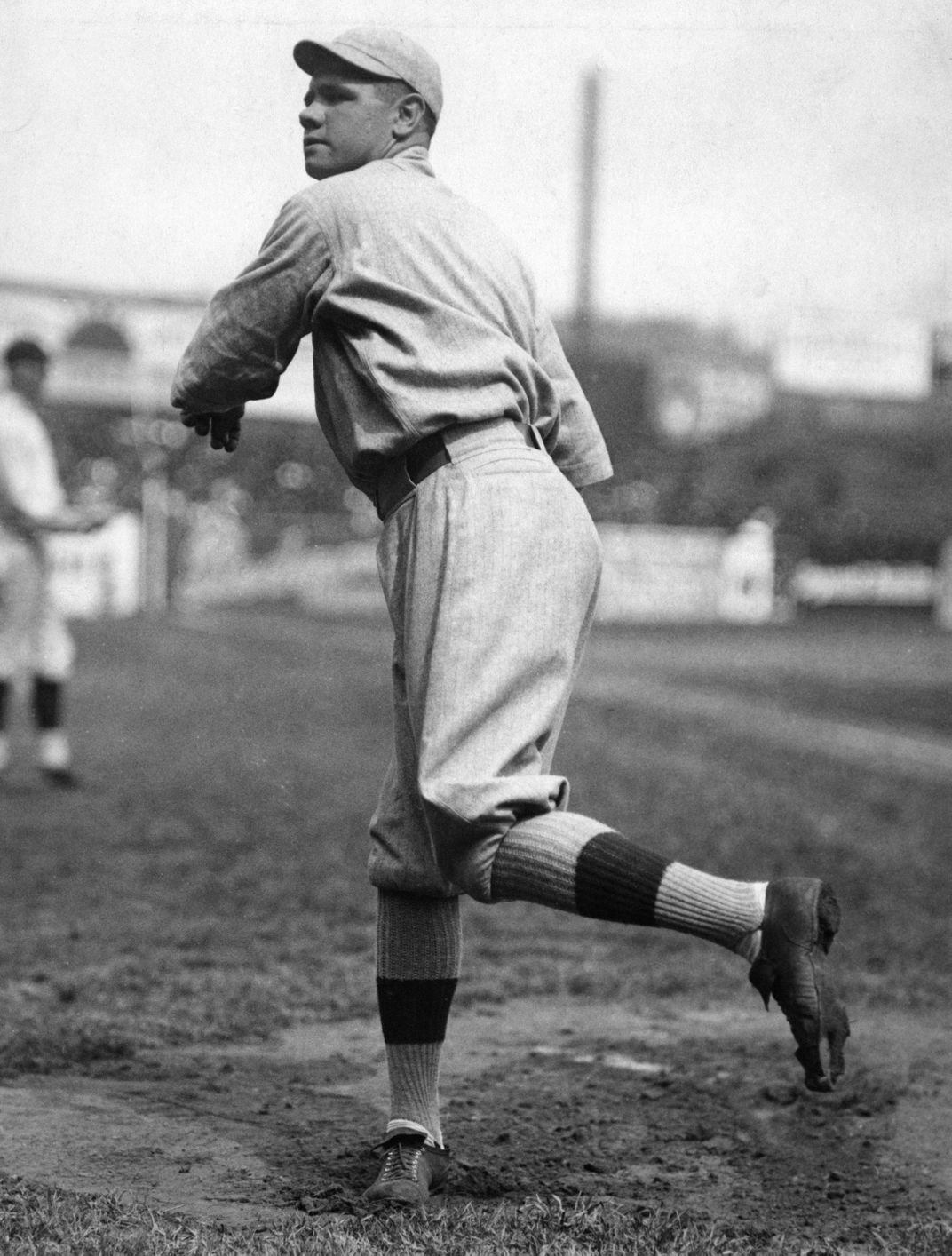 Babe Ruth warming up for pitching