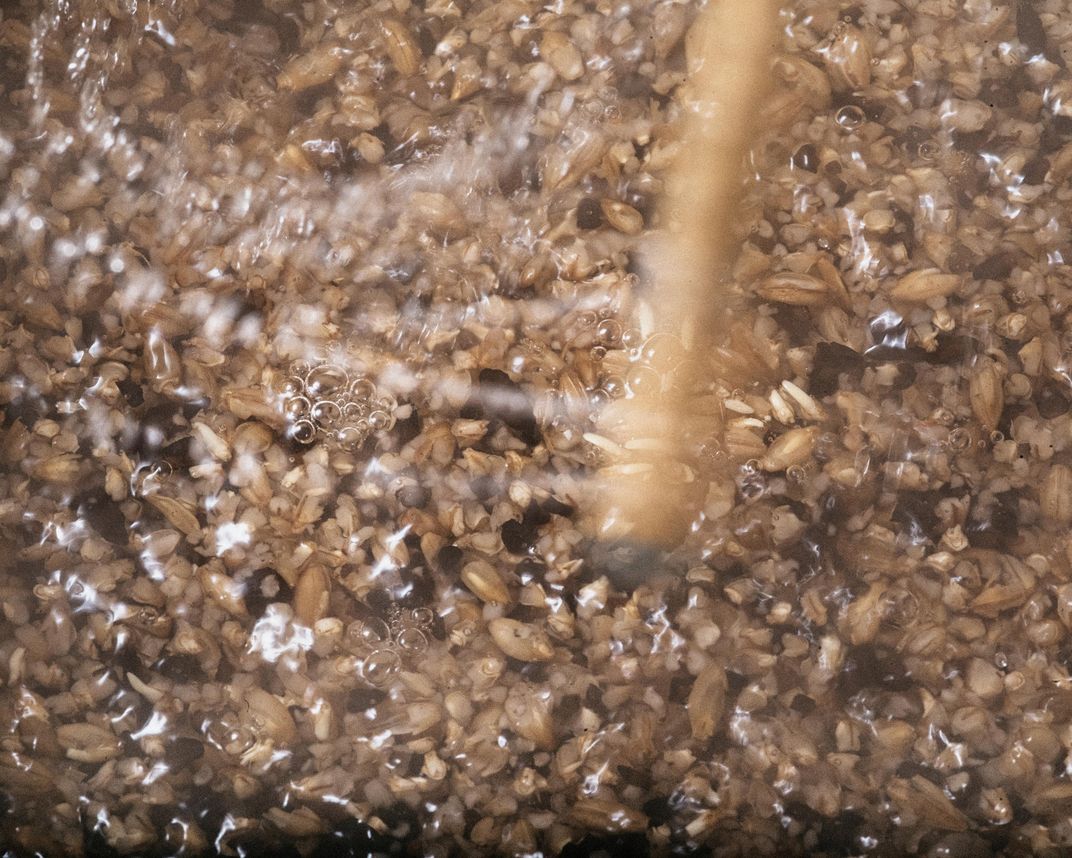 a sparge arm mixing grains and waer