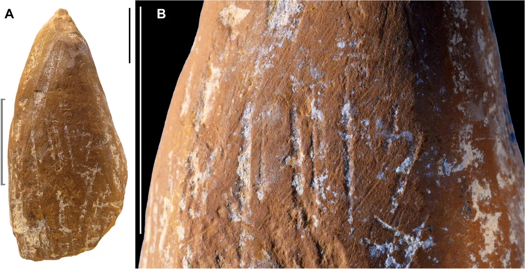 a piece of ochre with marks