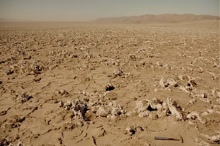 No, it's not Mars.  It's a field of salt nodules in the Atacama Desert.