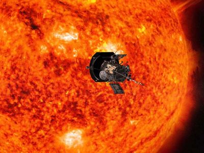 Illustration of the Parker Solar Probe spacecraft approaching the Sun.