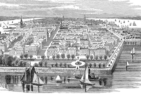 Charleston, South Carolina, was founded in 1670 and is the state's oldest city. The drawing depicts it in 1860.
