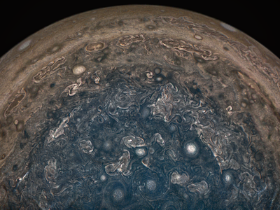 A view over Jupiter’s south pole from NASA's Juno spacecraft.