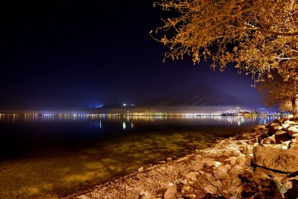 Night view of the Egirdir lake from the beach thumbnail