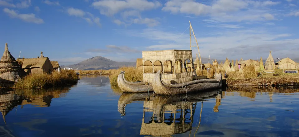  The reed islands of the Uros people on Lake Titicaca 