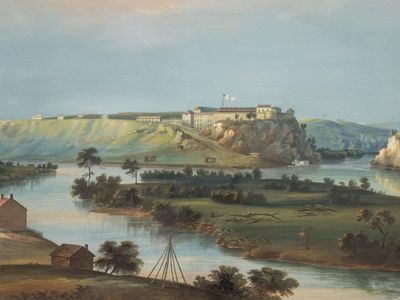 The experiences of enslaved people at Fort Snelling (above:  Fort Snelling by J.C. Wild) intersected with both the growing Euro-American population and the Native peoples who found themselves on the edges of their own lands.