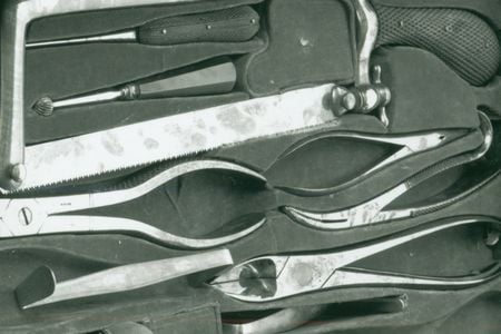 Close-up of a surgeon's amputation kit