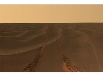 The immense emptiness of Mars' Meridiani Plains, taken by the Opportunity Rover during the month it was stuck in a sand rippled dubbed Purgatory. Full size version.
