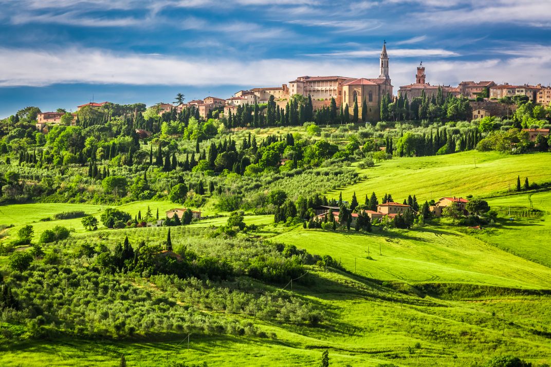View of the Tuscan hill town of Pienza