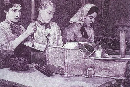 Women dynamite workers at one of Alfred Nobel's factories in the 1880s.