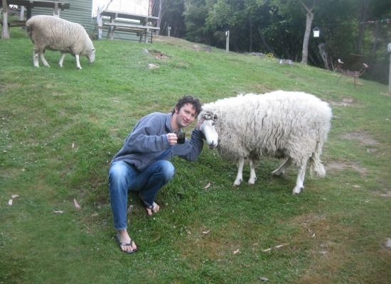 Andrew and two of the Onuku Farm Hostel’s permanent residents.