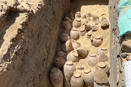 5000-year-old wine jars at the tomb of Queen Meret-Neith, some of which are still sealed