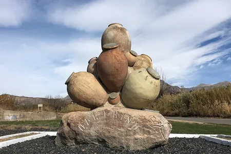 A Silk Road Wine Trail Karas Monument at the entrance of Rind Village in Vayots Dzor, Armenia.