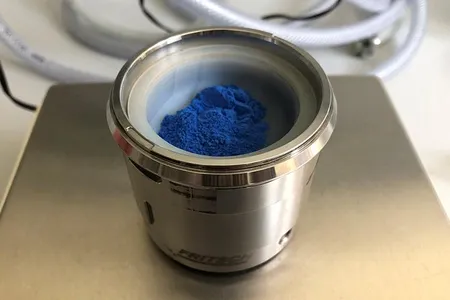A sample of calcium copper silicate, also called Egyptian blue because it was invented roughly 5,000 years ago at the end of ancient Egypt's first dynasty.
