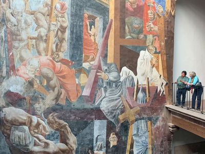 The Struggle Against Terrorism, a 1,000-square-foot mural by Philip Gluston and Reuben Kadish, before the restoration