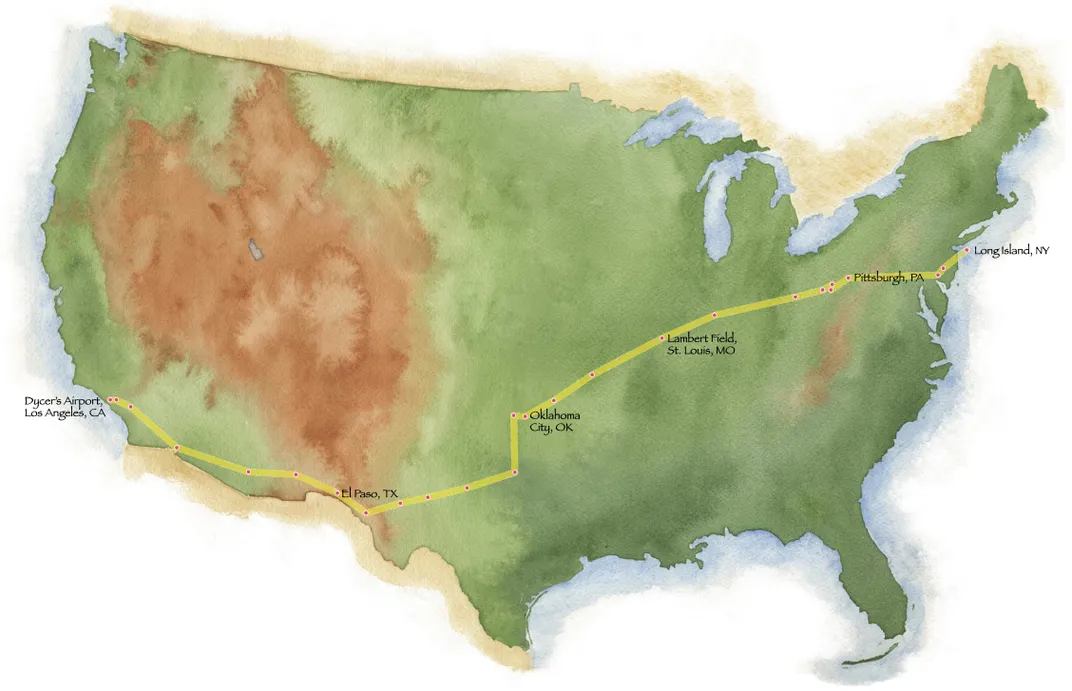 Planned route for coast-to-coast flight