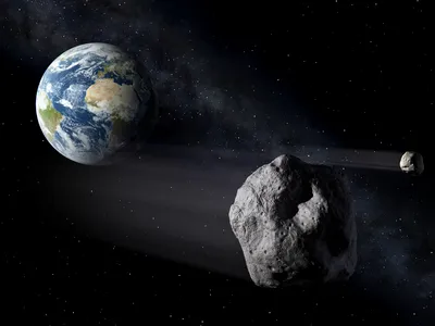 The European Space Agency&#39;s Planetary Defense Office tracks and observes near-Earth objects passing by our planet, such as those shown in this illustration.&nbsp;