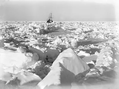 Endurance immobilized in pack ice, as captured by crew photographer Frank Hurley in 1915