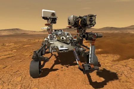 An illustration of the Perseverance rover on Mars