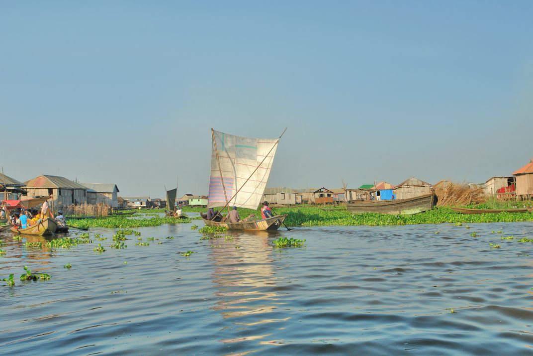 A sailing boat in the stilt village of Ganvié, Benin
