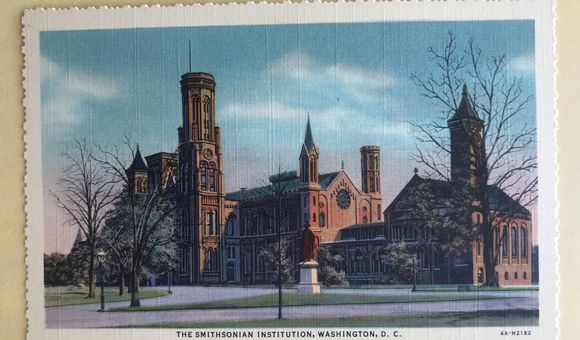 Postcard of the Smithsonian Institution Castle sent in 1939 from my mom in Washington, D.C. to my uncles in Casper, Wyoming—nearly 80 years before I started working at the Smithsonian. (Kirk Johnson)