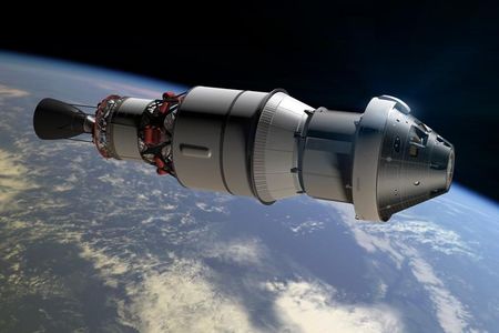 Artist's conception of the Orion spacecraft and Delta upper stage in orbit during the EFT-1 (Exploration Flight Test-1) test scheduled for December 4.