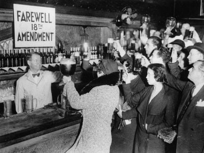New Yorkers celebrate the end of Prohibition in 1933.