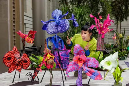 To construct her sculptures, artist Phaan Howng used 3-D prints of plants in the Smithsonian Gardens collection, then mounted them onto a steel armature and base. They were then modified and finished with resin, resin foam, foam air dry clay, EVA foam and acrylic paint.