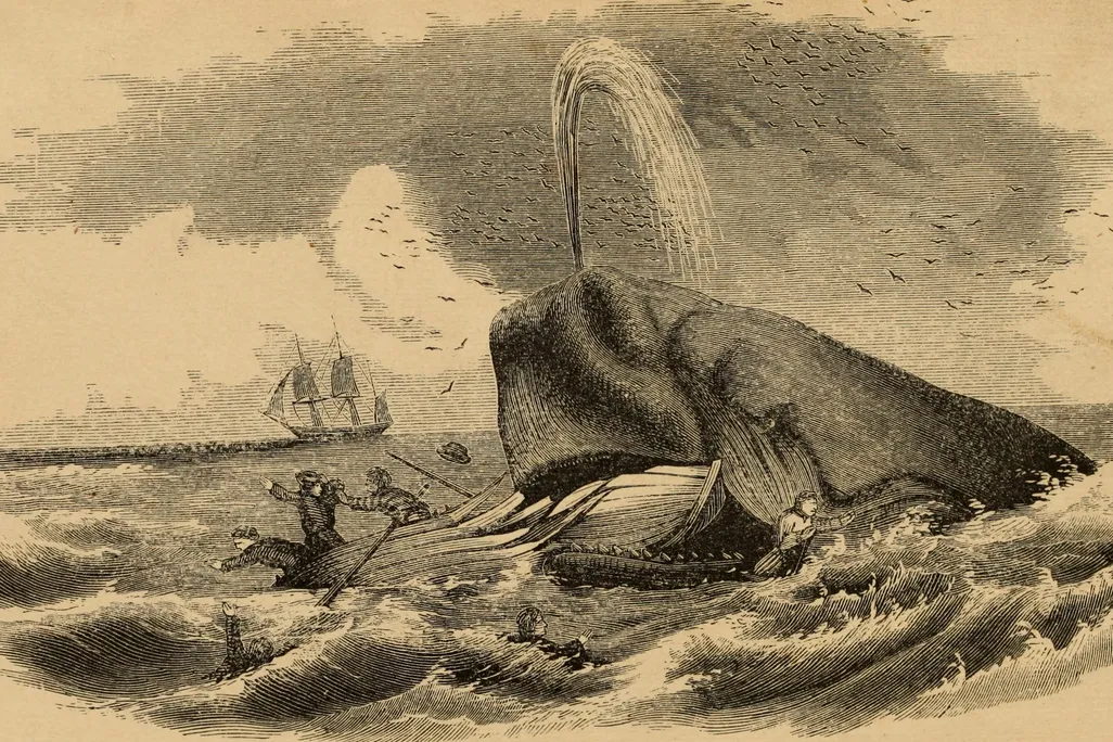 Image of a whale attack from a book