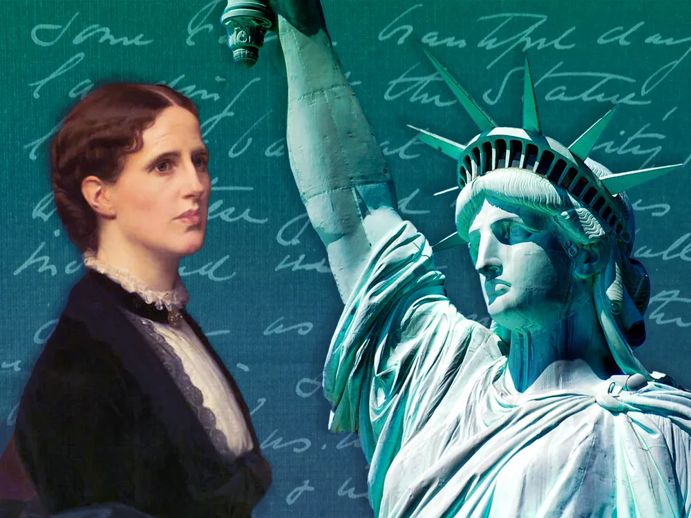 Illustration of Georgina Schuyler next to the Statue of Liberty