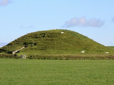 The exterior of Maeshowe, a chambered tomb in Scotland's Orkney Islands, pictured in September 2019