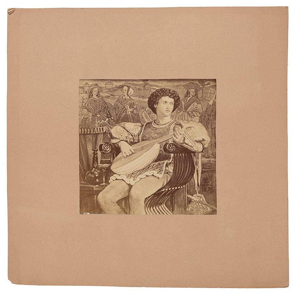 Photograph of Charles Caryl Coleman's lute player in a savonarola chair