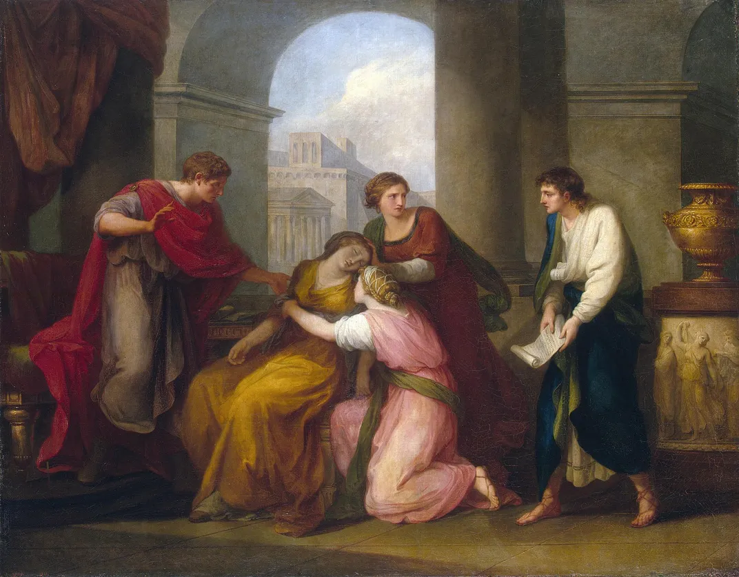 An 18th-century painting of Virgil reading the Aeneid to Octavia and Augustus