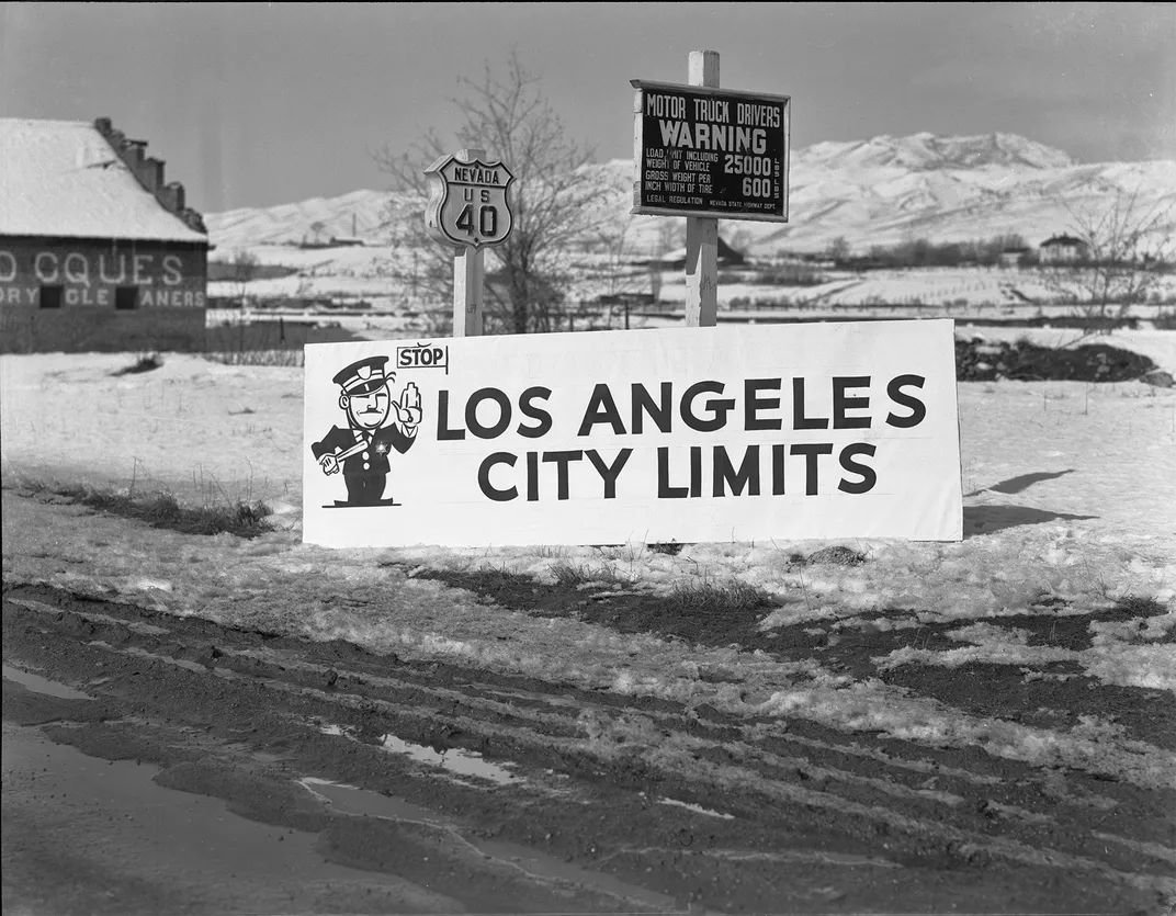 A satirical sign erected on the Nevada-California line during the 1936 Bum Blockade