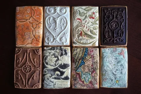 Ella Hawkins&rsquo; stunning biscuit art emulates book covers, scalloped-edged Tiffany lamps, pottery shards, mosaic tiles, medieval manuscripts, Elizabethan fabrics and more.