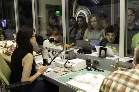 On opening day of the new fossil hall, visitors flocked to the windows of the FossiLab to see fossil preparation in action. (James D. Tiller, Smithsonian Institution)