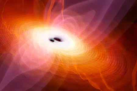 An artist's impression of ripples in the fabric of space-time formed from the collision of two black holes.